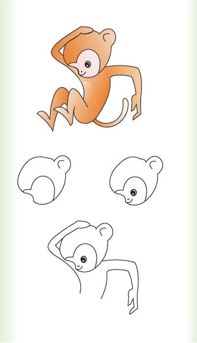 线描小猴子的画法步骤图4