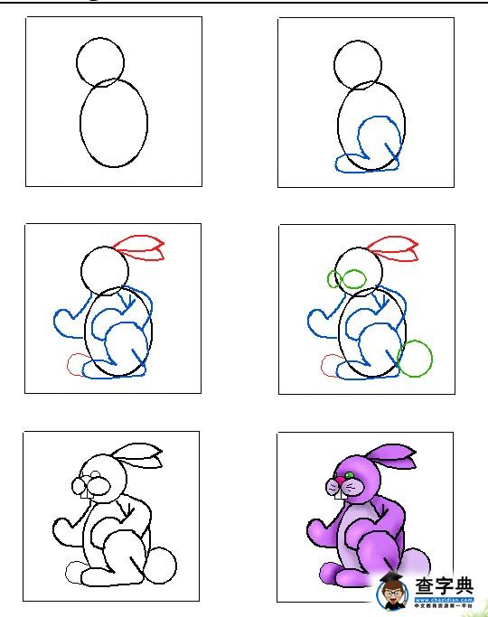 儿童简笔画卡通兔子画法步骤图