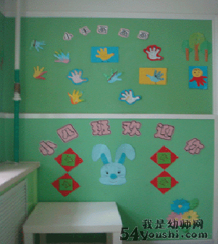 幼儿园墙面布置:小手画画画