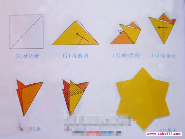 六角星［剪纸方法：六角折剪］ - 儿童剪纸
