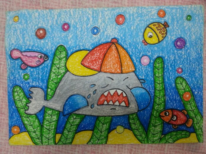 儿童蜡笔画大全：哭泣的鲸鱼